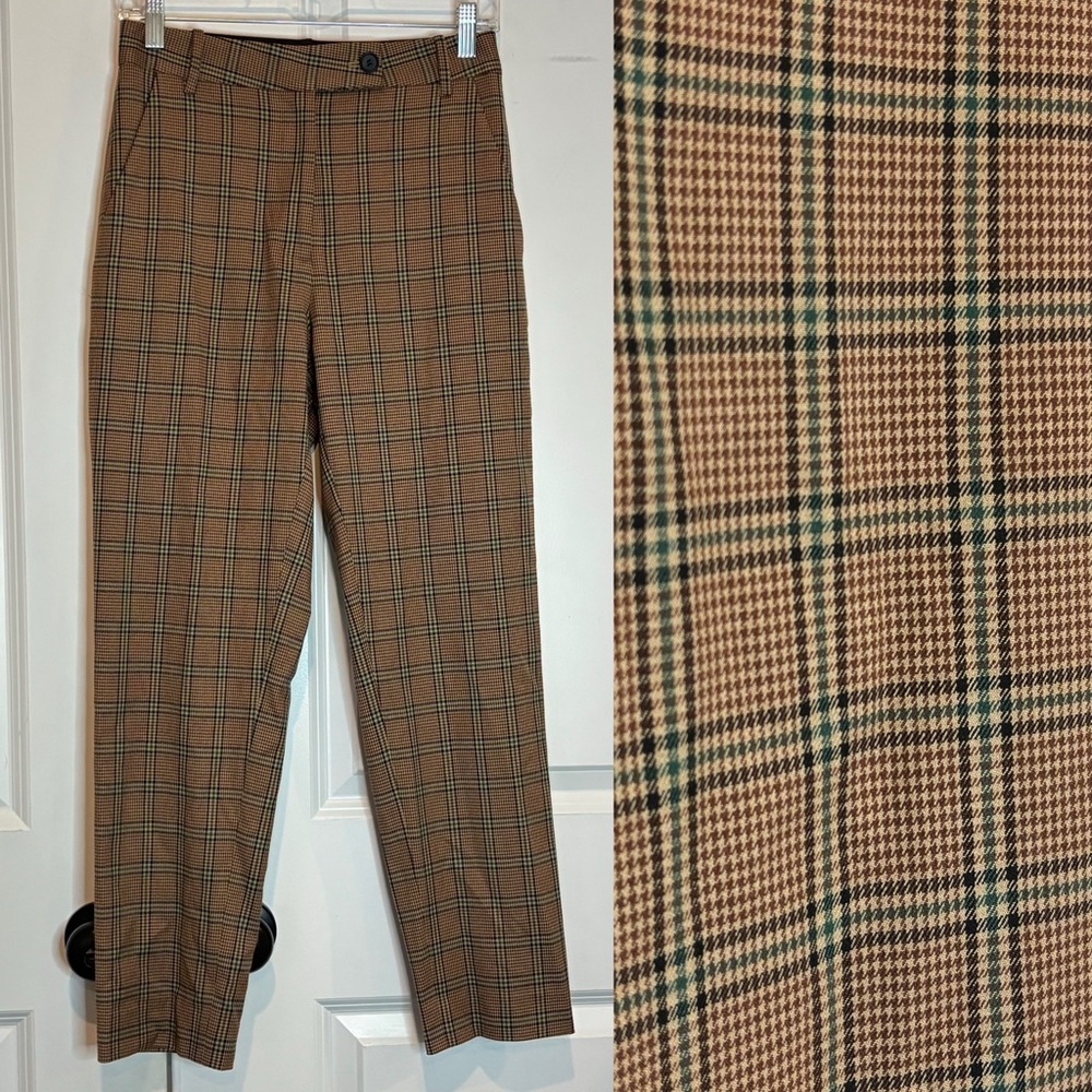 6397 Brown Plaid Tapered Ankle Trouser Pants 2